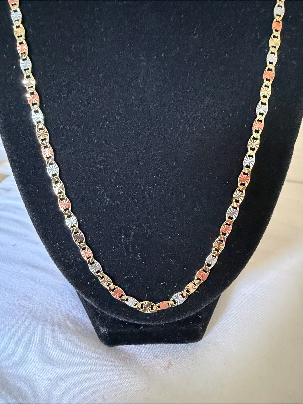 Tri-Color Linked Women's Necklace — Gold, Silver & Rose Accents
